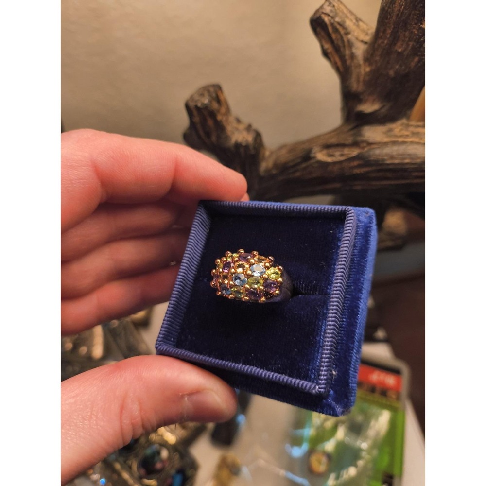 Gold Over Sterling Silver Multi Gemstone Ring Tested And Genuine Size 8 - Picture 2 of 12